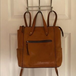 LODIS Catalina Leather Backpack Lightweight Tote Travel Bag Warm saddle brown